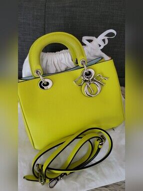 AUTHENTIC DIOR NEON GREEN DIORISSIMO SMALL TOTE BAG.